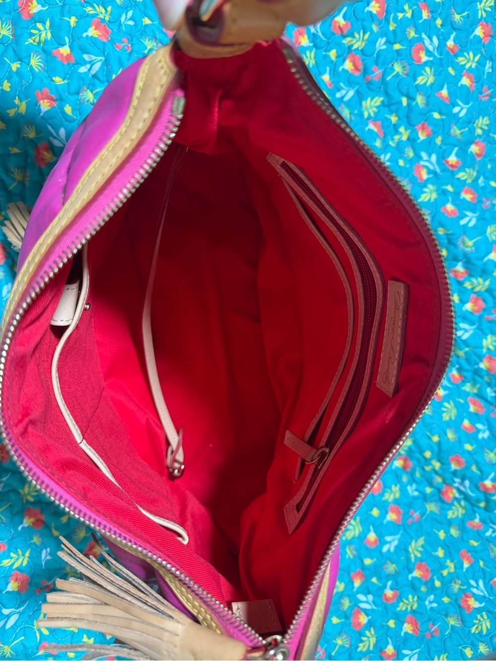 Dooney & Bourke Pink Quilted Shoulder Bag with Tan Trim - Picture 2 of 11